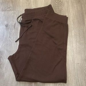 Victoria's Secret Large Thermal Brown Long Pajama Waffle Knit Jogger Crop PJ Set